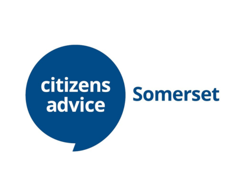 Citizens Advice Somerset logo: blue text with a blue speech bubble