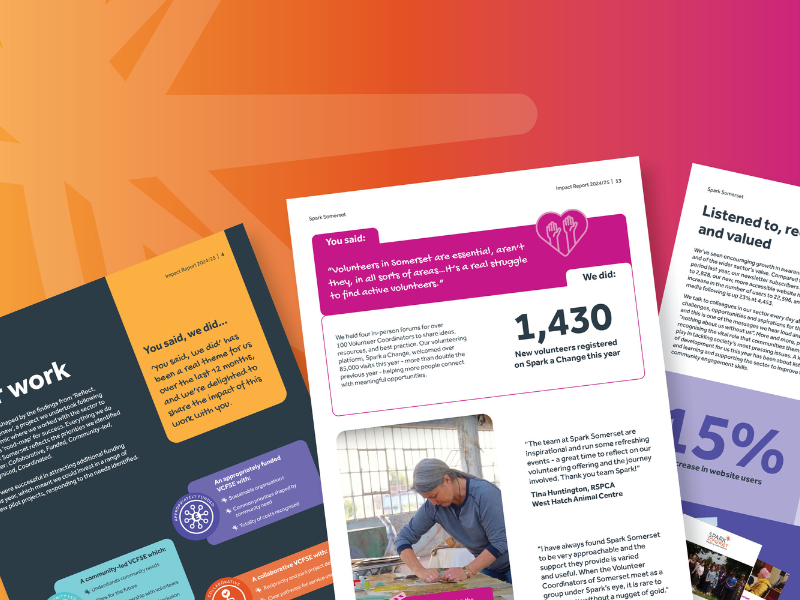 Graphic image showing a sample of pages from our 2024-25 Impact Report