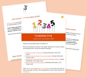 Composite image featuring screenshots from an edition of our Funding Five newsletter