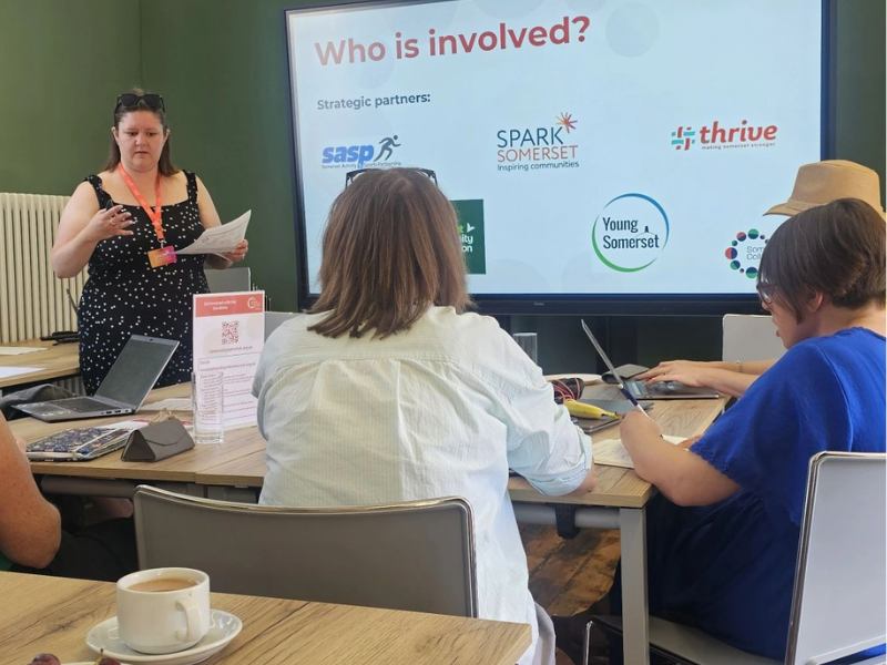 A photo of a woman giving a presentation